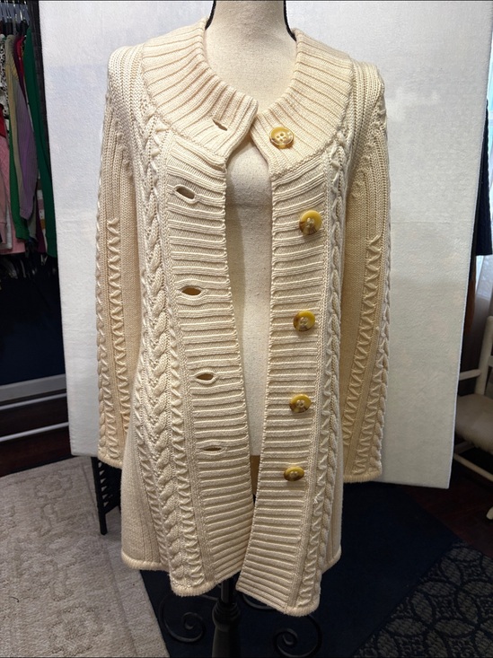 Banana Republic Sweaters - Banana Republic Extra Fine Merino Wool Cable Knit Longline Cardigan Ivory L EUC